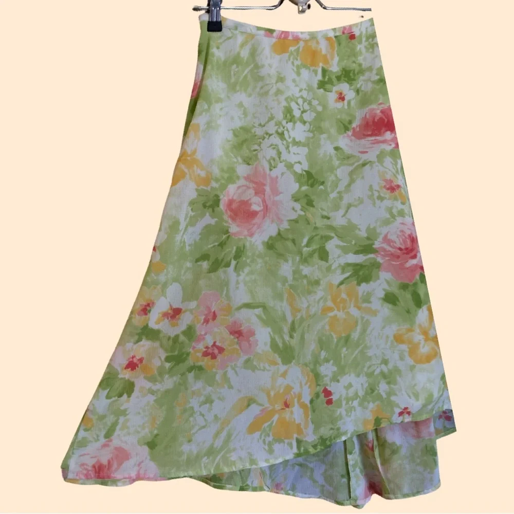 EMMA JAMES Floral Cottagecore Boho Women’s Skirt Gauzy Hi/Low Light Airy Lined - Picture 7 of 13